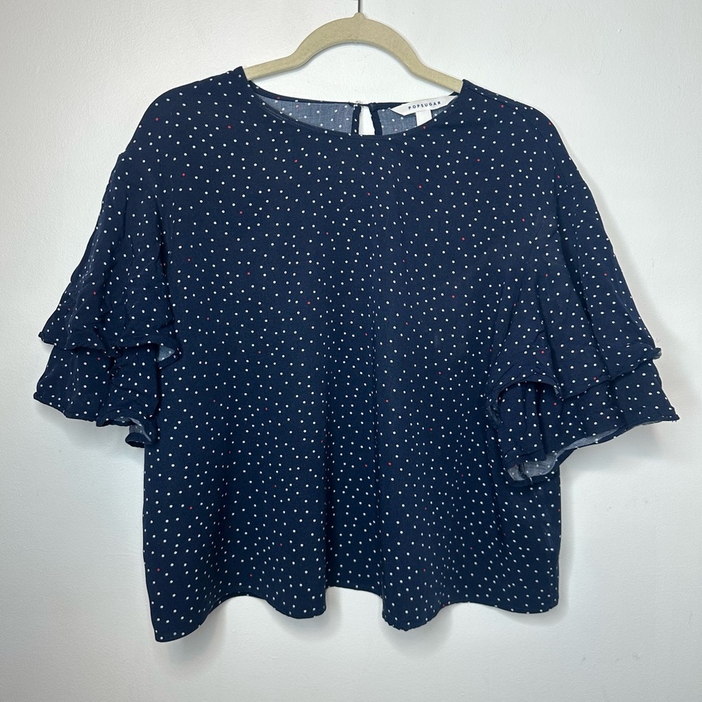 Popsugar Women’s Blue Polka Dot Short Sleeve Blouse Size XXL